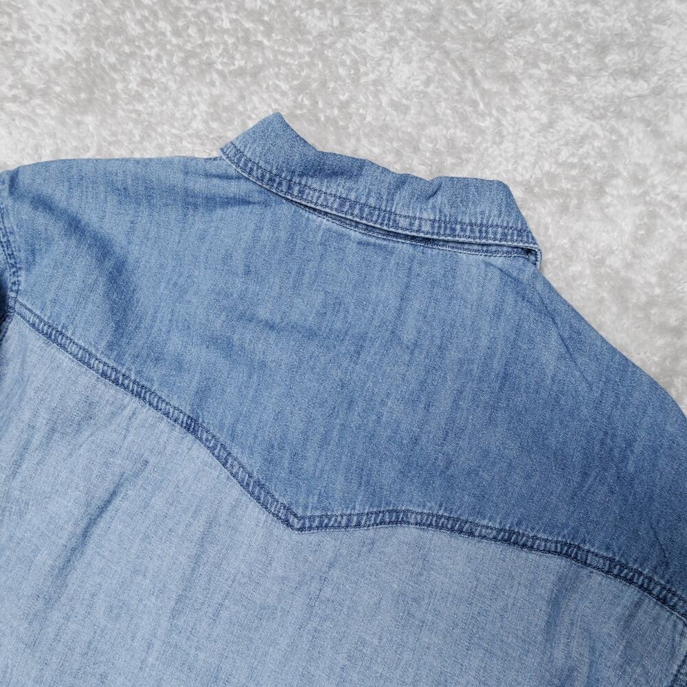 GAP Cropped Patchwork Blue Denim Western Shirt Wo… - image 8